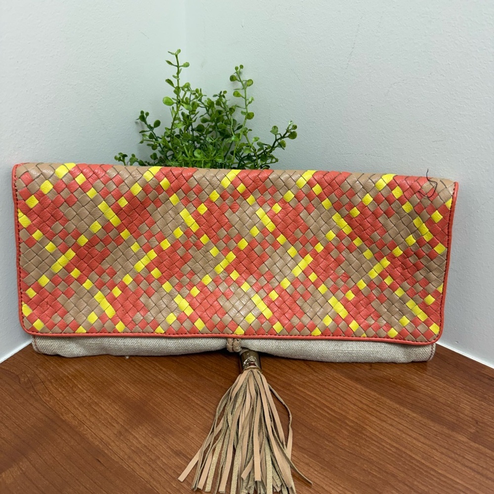 Sam Edelman Women Clutch Bright Multi Zip Top Woven EUC